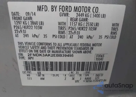 2014 Ford Edge Sport from USA, damaged, VIN 2FMDK3AK2EBB39495